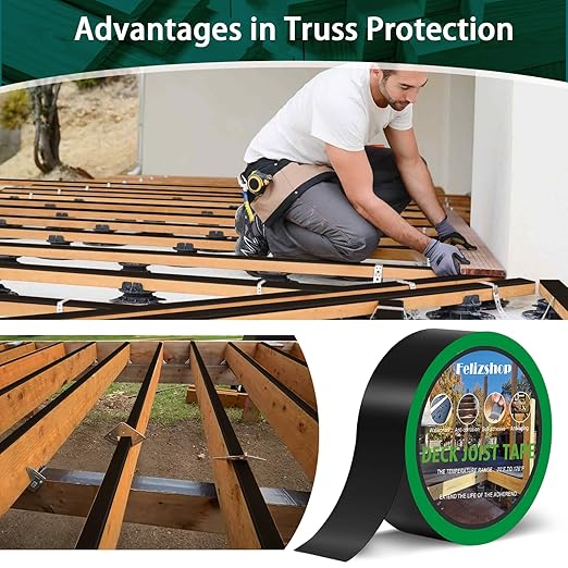 Joist Tape, 1-5/8" x 50' Deck Joist Tape, Waterproof Butyl Tape, Self-Adhesive Deck Butyl Tape, Butyl Flashing Tape,Joist Tape Decking for Protect Beams and Wood Decks (8 Rolls)