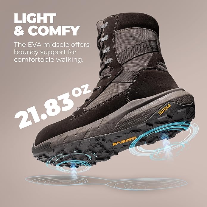 NORTIV 8 Men's 8" Composite Toe Work Boots, Lightweight Side Zipper ASTM F2412-24 & ASTM F2913-24 Safety Military Boots for All-Day Comfort, Peakforce-Nano