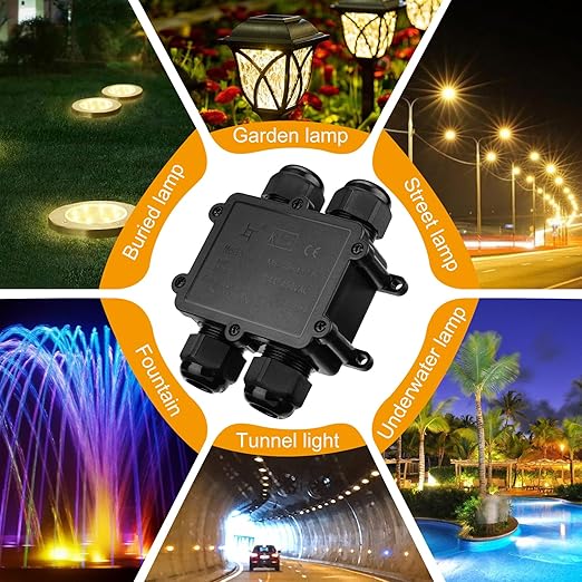 IP68 Waterproof Junction Box Outdoor,4-Way Electrical Junction Box Outdoor with 4 Cable M25 Gland Wire Connector Extension Electrical Cable Protector for Diameter Cable Ø4-14mm Black