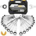 23 Piece Ratcheting Wrench Set, Open End Wrench Set Metric And Standard 6-18mm & SAE 1/4"-3/4", Combination Wrenches Sets, Organizer Tool Box, 72 Tooth Large Wrench Hand Tools Set With 1 Gauge