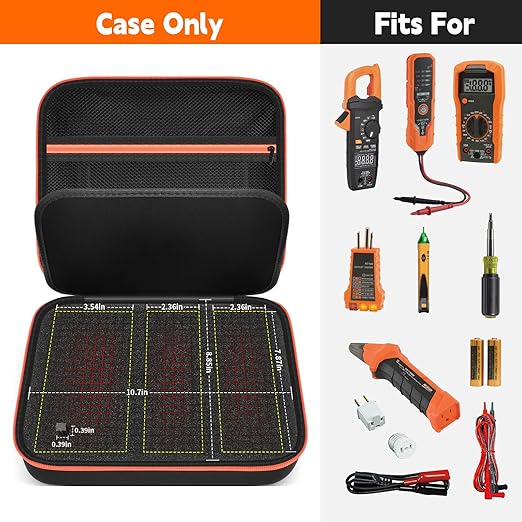 Case Compatible with Klein Multimeter MM325 MM300(69149P) Multi Meter Testers, Storage Carrying Organizer for Electrical Test Kit Voltage/Outlet Tester, Wire Stripper, Leads & Batteries (Box Only) (L)