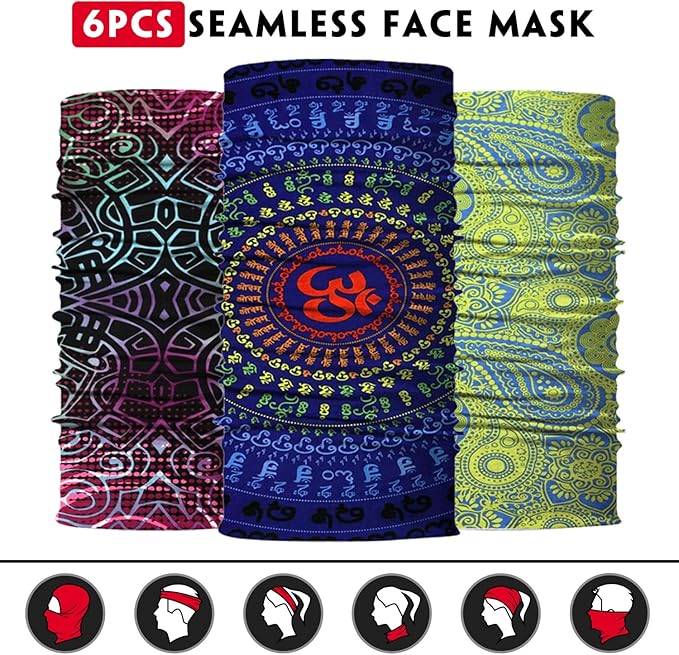 Venswell Neck Gaiter Face Mask Men Women,Seamless Bandana Rave Face Cover Scarf Mask,Balaclava,Headband, Head Wrap,Headwear