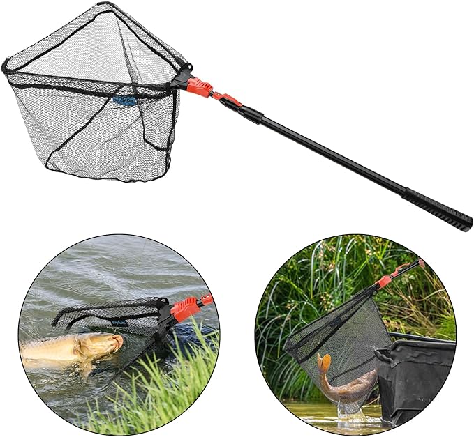 SAN LIKE Fishing Net Fish Landing Net Collapsible Fish Net with Anti-Slip Telescoping Rubber Pole Handle for Kids Adults in Saltwater Freshwater Multi-Size Extending to 37/42/43/51/69/71/89/98inch