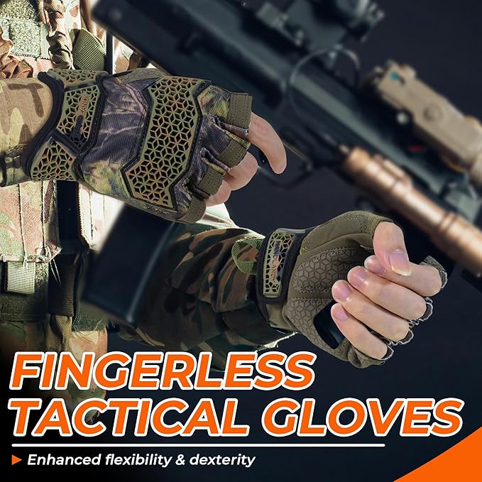 HANDLANDY Fingerless Work Gloves for Mens & Women, Uwrist Half Finger Shock-Absorbing Breathable Glove