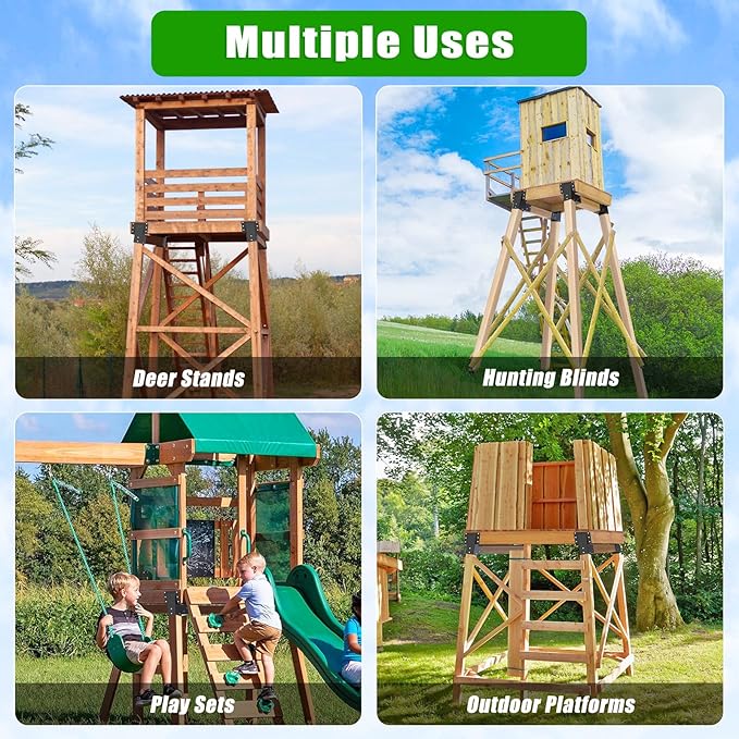 Dolibest Heavy Duty Deer Stand Brackets, 4x4 Compound Angle Bracket, Powder Coated Elevated Bracket for Outdoor Platforms, Deer Hunting, Shooting Shack, Observation Decks& Tree Houses (4Pack)