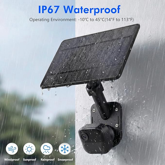 6W Solar Panel Charging Mount Compatible with Blink Outdoor 4 (4th Gen)/2k+/Outdoor XT3/XT2/XT, 360° Swivel + 90° Tilt Adjustable,IP67 Solar Charger, Internal Battery Power Supply for Blink Cam