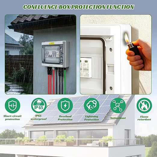 2 in 1 Out Solar Combiner Box,PV Combiner Box with 20A PV Fuse,DC 40A Circuit Breaker and Surge Protector,IP65 Solar Disconnect Switch Box for Indoor Outdoor Solar Panel System (2 in 1 Out 20A 500V)