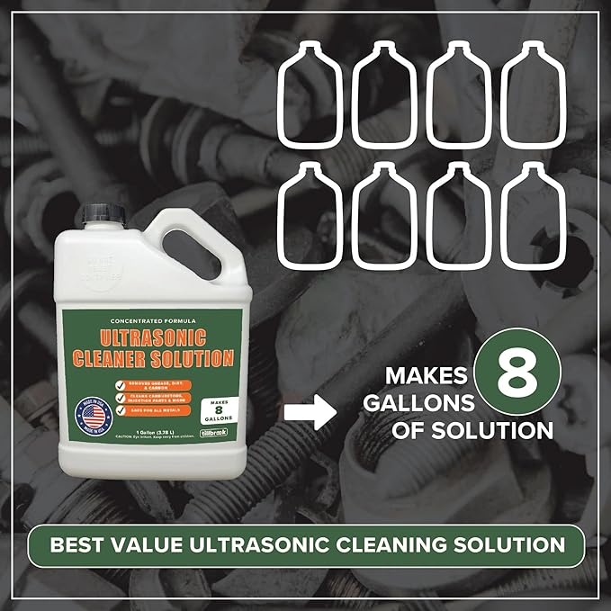 Ultrasonic Cleaner Solution - Makes 8 Gallons Concentrated Ultrasonic Carburetor Cleaner - 128 oz Cleaning Solution for Automotive Parts - Safe for All Metals - Removes Grease & Dirt