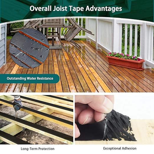 Joist Tape, 1-5/8" x 50' Deck Joist Tape, Waterproof Butyl Tape, Self-Adhesive Deck Butyl Tape, Butyl Flashing Tape,Joist Tape Decking for Protect Beams and Wood Decks (8 Rolls)