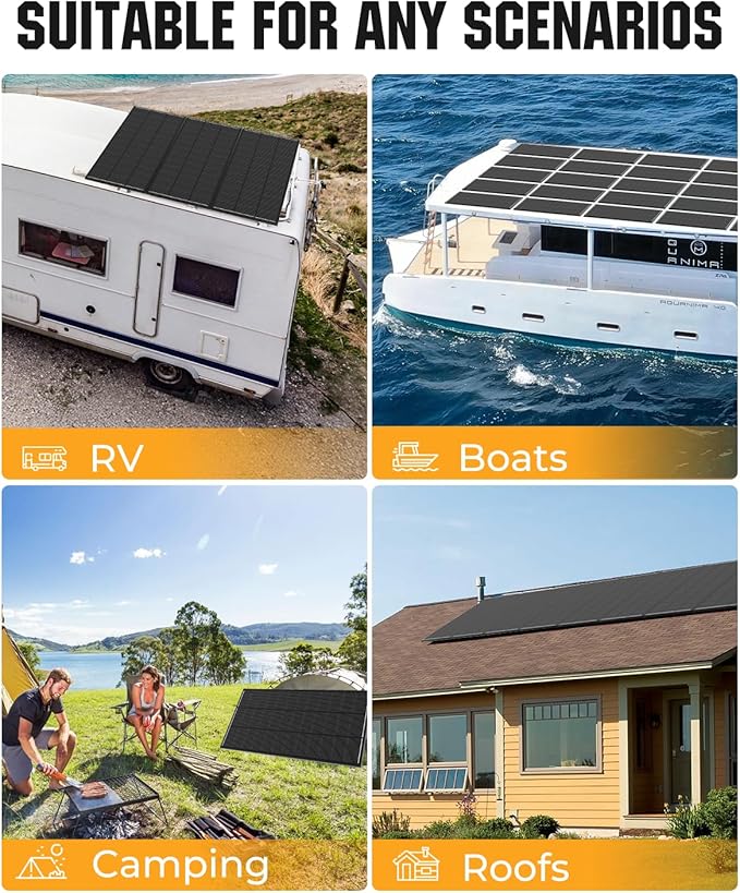 18BB 400 Watt Solar Panel,200W N-Type Solar Panels, 25% High-Efficiency Monocrystalline Module PV, for 12V/24V Battery, Home, Trailer, Camping, Marine, Boat, Farm, RV and Off-Grid