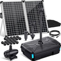 POPOSOAP 55W Solar Pond Filter with Fountain Pump, Solar Powered Water Pump with 580GPH Pond Filter for Outdoor Ponds with Filter Medias for Koi Ponds, Waterfalls, Garden Water Features