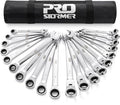 Prostormer Ratcheting Combination Wrench Set, 20-Piece SAE & Metric Wrench Kit with Pouch, 72-Tooth, Cr-V Steel, 10Pcs Flex-Head 1/4" to 3/4" & 10Pcs Fixed Head 6-18mm