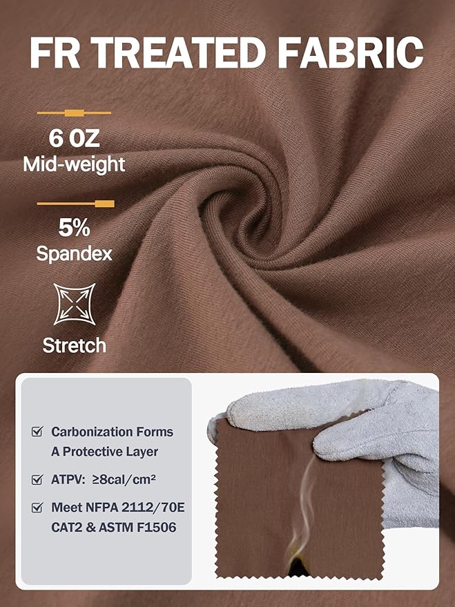 WORKWEYA FR Shirts for Men 6OZ Light Weight Welding Shirts Thumb Hole Stretch Breathable NFPA2112 CAT2 for Summer