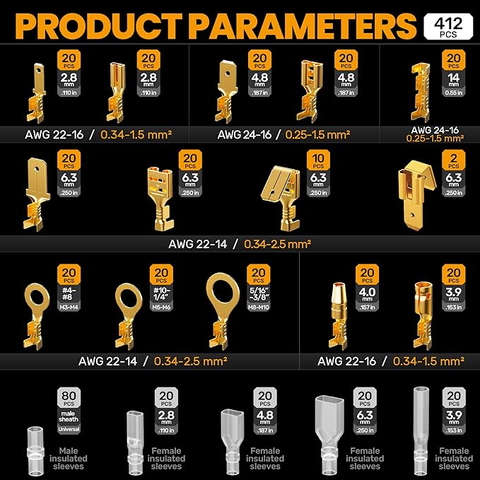 SOMELINE Open Terminal Connector Crimping Tool Kit, with 14 Sizes Wire Terminals, Male Female Disconnect Terminals, 24-14 AWG Crimper, Ratcheting Wire Crimper, Crimping Pliers, Wire Crimp Tool