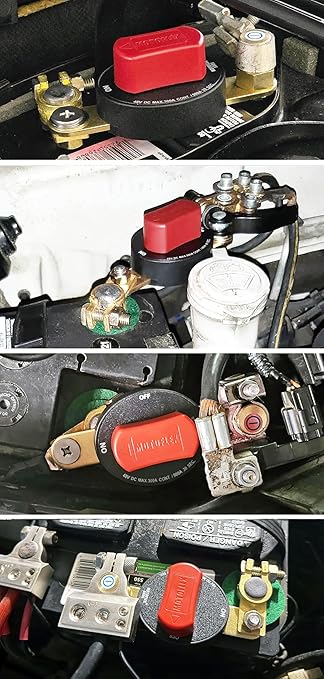 Battery Disconnect Switch 12V-48V Top Post Battery Quick Disconnect, Battery Cut Off Switch for Car Truck RV Boat Heavy Duty 300A/900A (Compact Size, On/Off, Removable Knob)