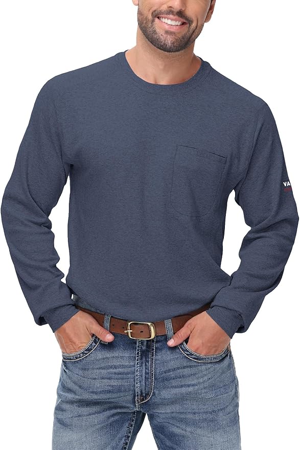 FR Shirts for Summer Crew T-Shirt 5.5OZ Heather Jersey Flame Resistant Long Sleeve Crew T Shirt CAT2