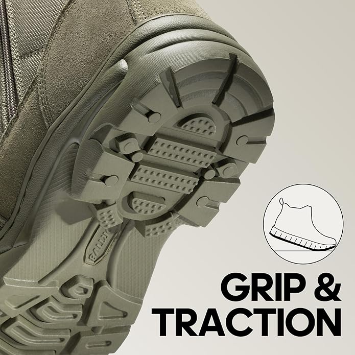 NORTIV 8 Men's Military Tactical Work Boots Side Zipper Leather Motorcycle Combat Boots Trooper