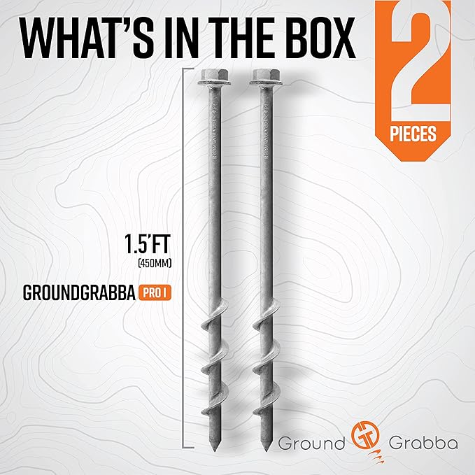 GROUNDGRABBA Screw in Tent Stake for Sand and Loose Ground | Premium Drill Driven Ground Anchor Earth Screws | Sand Screw Anchor | 2X GroundGrabba Pro 1 Stakes