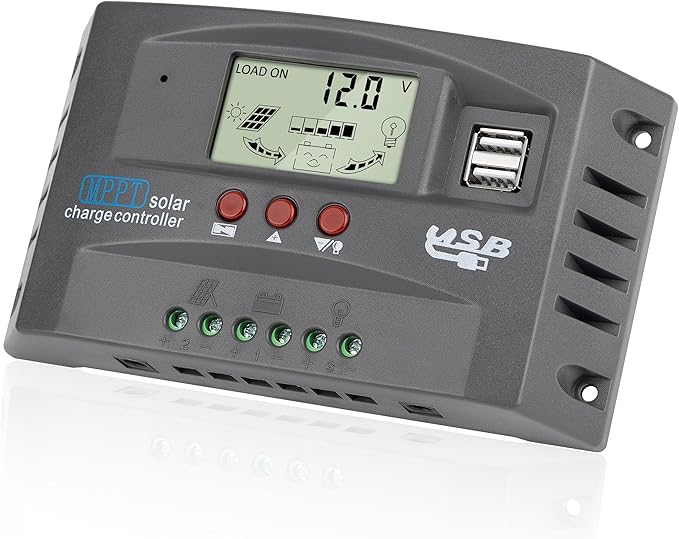 [Upgraded] 30A MPPT Solar Charger Controller 12V/24V Solar Panel Battery Intelligent Regulator with LCD Display, Dual USB Port and Timer Setting Fit for Lead-Acid Open Sealed AGM and Li Battery Grey