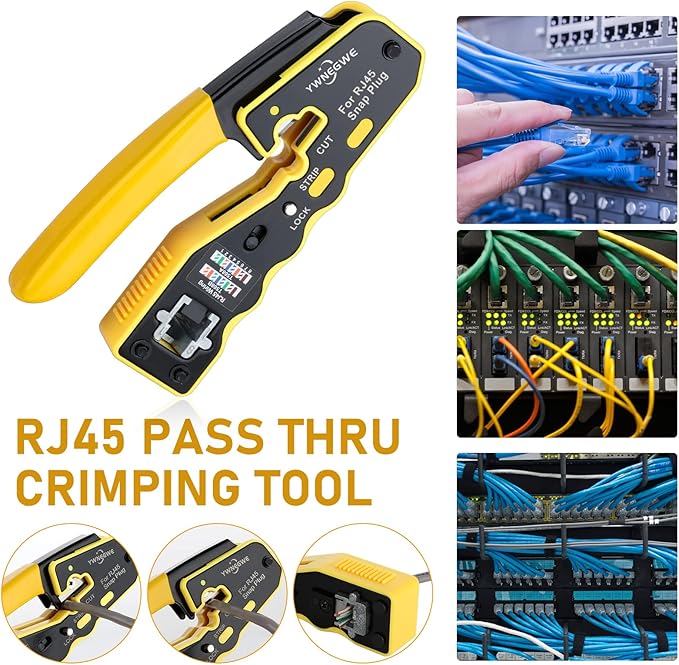 RJ45 Crimp Tool Kit Pass Through Ethernet Crimper for Cat5e Cat6 Cat6a 8P8C Modular Plugs,Cat6 Crimping Tool with 20 Connectors,20 Covers,1 Mini Stripper,100 Cable Zip Ties,1 Cable Tester, 2 Blades