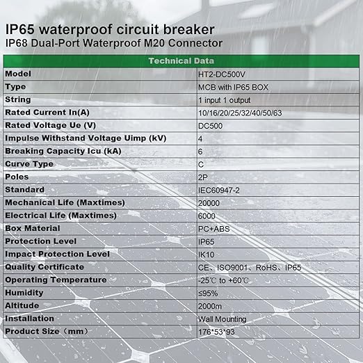40 Amp Solar Disconnect Switch DC500V Circuit Breaker, AC 120V/240V Disconnect Box Outdoor IP65 Waterproof
