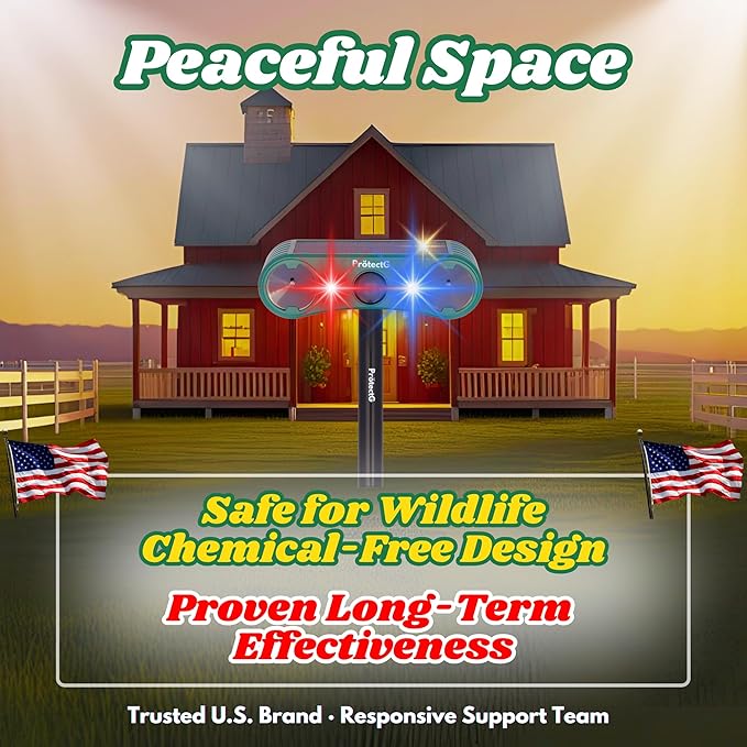 4 Pack Solar Ultrasonic Animal Repellent Outdoor - Maximum Coverage Motion Activate System - Heavy-Duty Waterproof Defense for Coyote, Rat, Wild Dog, Bird, Cat, Deer Repeller, Large Areas