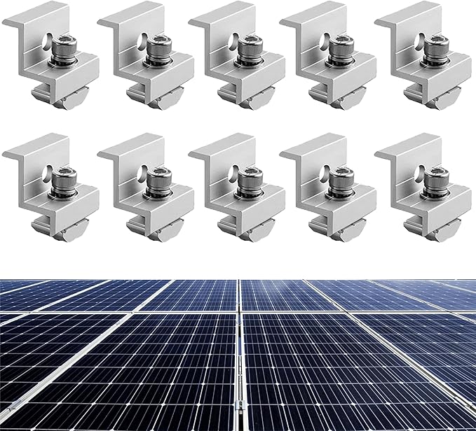 10pcs Solar Panel End Clamp for Standar, Aluminum 30mm/35mm Solar Panel Brackets, Solar Panel Mounting Kit for Metal Roof, Tin Roof, Flat Roof, Sheet Roof, Silver