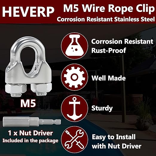 16PCS 3/16 to 1/4 Inches M5 Stainless Steel Wire Rope Clips Cable Clamp