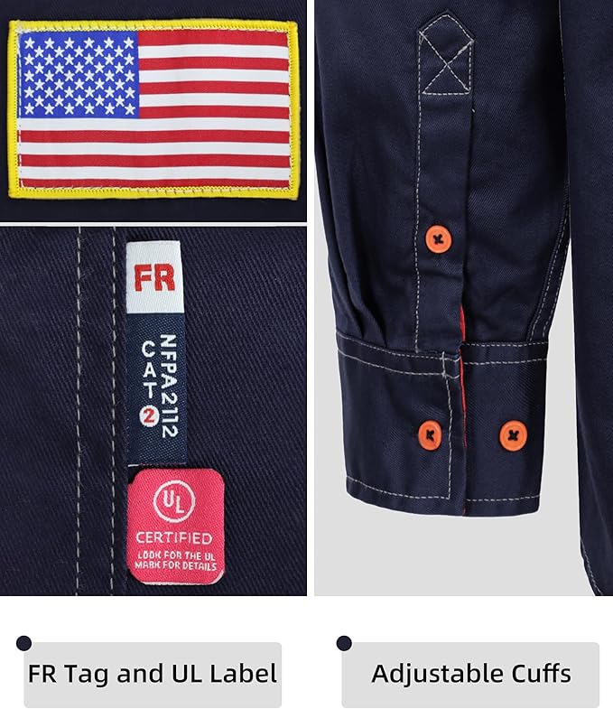 BOCOMAL FR Shirts for Men Flame Resistant Light Weight NFPA2112 Fire Retardant Welding Shirt Water & Oil Repellent Finish