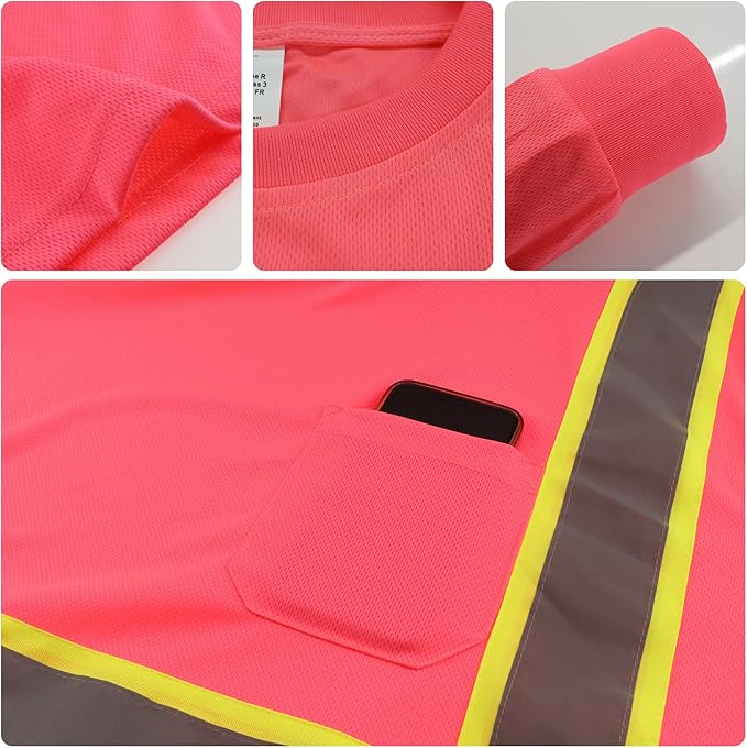 W&H Hi Vis Safety Long Sleeve Shirts Reflective High Visibility Birdeyes Class 3 Shirts,Construction Work