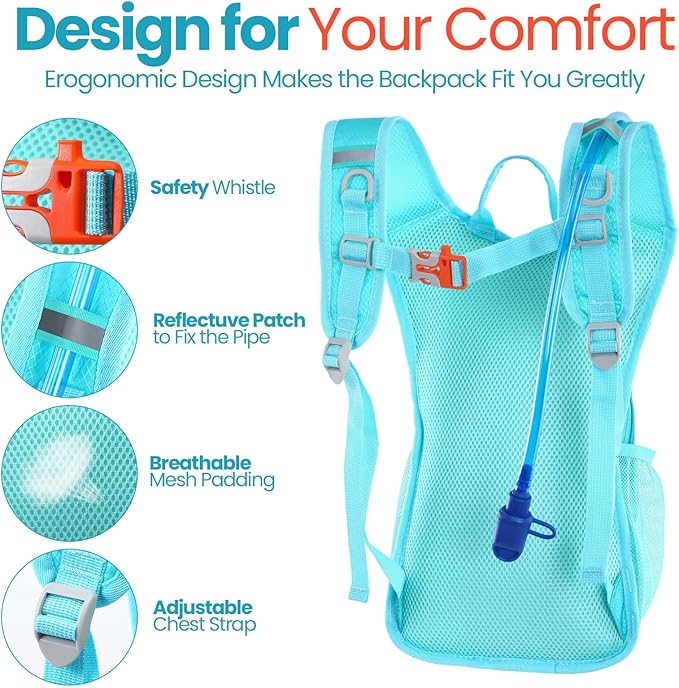 Kids Hydration Backpack with 1.5L Water Bladder Hiking Backpack Lightweight for Boys or Girls Children Biking Climbing Running Cycling