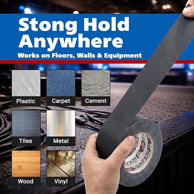 Gaffer Power Proudly Made in The USA, Real Professional Grade Gaffer Tape, Heavy Duty Gaffers Tape, Non-Reflective, Multipurpose Cord Tape. 2 Inches x 30 Yards, Black