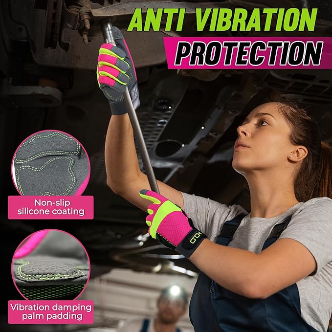 HANDLANDY Work Gloves for Women, Breathable Leather Gardening Glove for Yard Maintenance, Hand Protection with Touch Screen