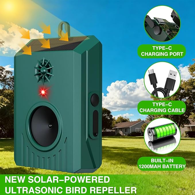2026 Solar Ultrasonic Bird Repeller Outdoor Bird Deterrents for Outside Scare Birds Away,Waterproof Bird Repellent Devices&Goose Deterrent-Portable Design for Outside Patio Balconies Garden Farm 2Pcs