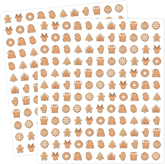 JarThenaAMCS 2400 Pcs Christmas Mini Sticker Paper Decal Gingerbread Man Xmas Tree Self-Adhesive Sticker for Envelope Scrapbook Gift DIY Supplies, 0.5 in