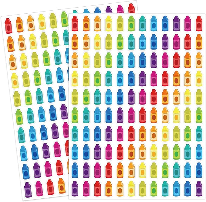 JarThenaAMCS 2400Pcs Back to School Mini Sticker Small Crayon Paper Decals Colorful Self-Adhesive Stickers for Classroom Envelopes Scrapbook Gifts DIY Supplies, 0.3 x 0.7 in