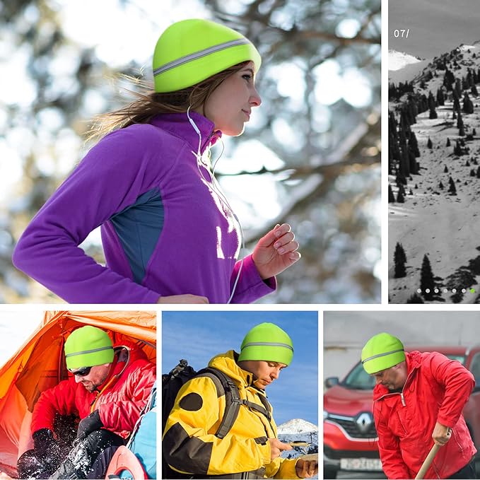 3 Pieces Safety Beanie High Visibility Reflective Beanie Hat Unisex Winter Security Beanies for Outdoor Night Works, Sports