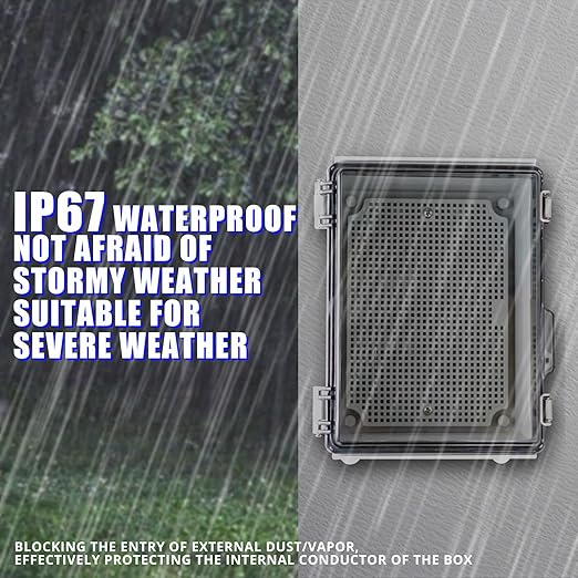 MAKERELE Small Waterproof Electrical Junction Box Clear ABS Plastic Dustproof Boxes Hinged Shell Outdoor Universal Project Enclosure with Clear Cover 8.6×6.7×4.3 inch (220×170×110mm)