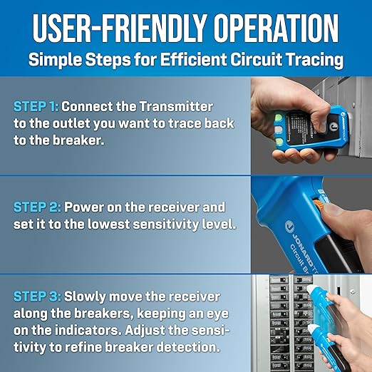 Jonard Tools CBF-100 Circuit Breaker Finder and Tracer with GFCI Outlet Tester, AC Circuits & Fuses, Adjustable Sensitivity, 110/125V AC at 50/60Hz USA Plug
