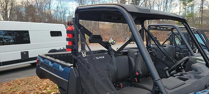 Badass Moto UTV Fire Extinguisher Mount. Roll Cage Holder with Stainless Steel D-Rings Fits Polaris RZR, Can-Am, Kawasaki, Honda, Yamaha 1.7–2.25 inch Bars. No Tools Needed Non-Scratch SxS Accessories