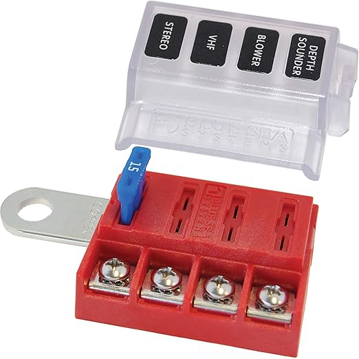 Blue Sea Systems 5023 ST Blade Battery Terminal Fuse Block 4 Way Circuit with Cover, 100 Amps