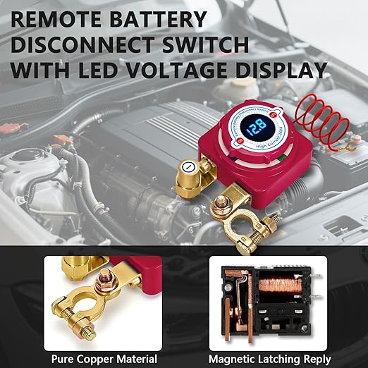 Remote Battery Disconnect Switch 12V 240A, Upgrade Battery Kill Switch for car 12V 240A, with Led Voltage Display, Prevent Battery Drain, Remote Battery Kill Switch for Car, Truck, RV