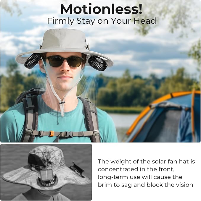 Cooling Sun Hat with Fan Rechargeable, UPF50+ Bucket Hat, 8-16H Neck Fan Hat for Camping Beach Essentials, Gift for Men Women