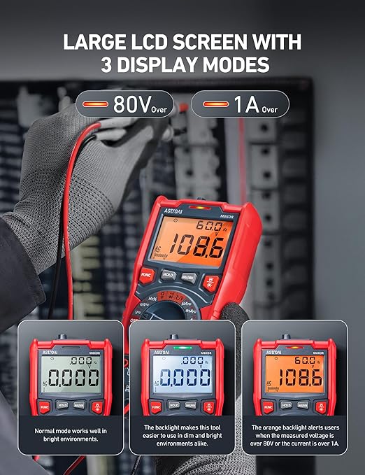 AstroAI Digital Multimeter, TRMS 6000 Counts Auto-Ranging Voltage Tester Voltmeter Measuring AC/DC Voltage Current, Capacitance Resistance Frequency Temperature Continuity Diodes with NCV