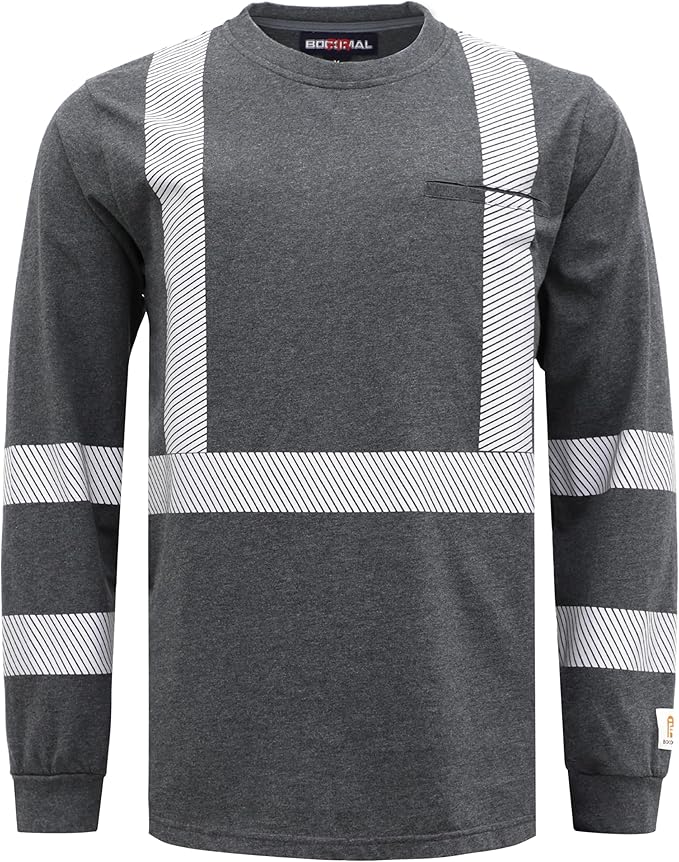 BOCOMAL FR Hi-Vis Shirts 6oz Lightweight High Visibility Reflective Flame Resistant/Fire Retardant Shirt Men's Safety Shirts