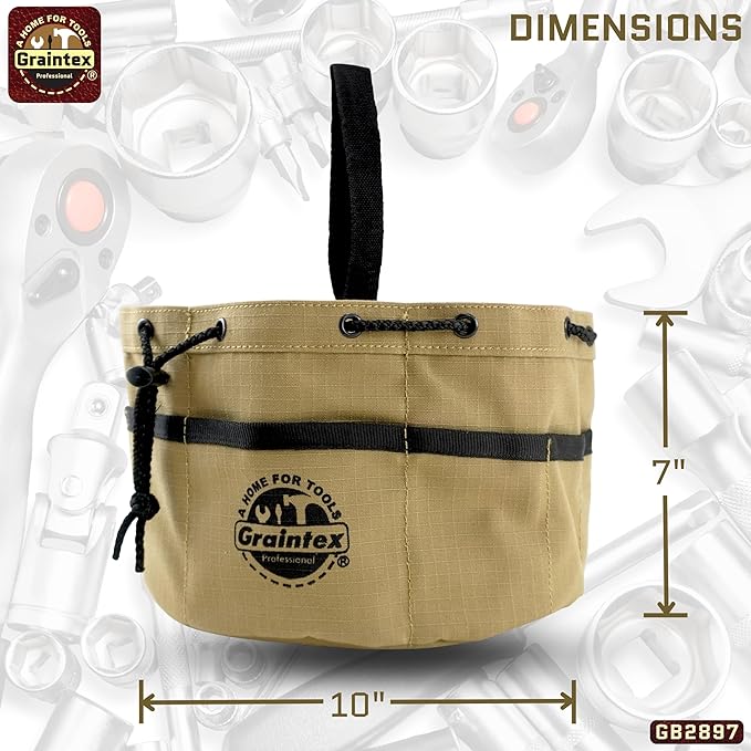 Graintex 18 Pockets Grab Bag Rip-stop Canvas Drawstring Closure, Small Part Organizer Pouch, Small Tools, Screws, Parts, Parachute Tool Bag for Efficient Storage - Khaki