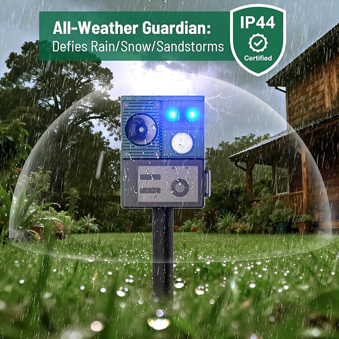 2 Packs 2026 Upgraded Ultrasonic Animal Repeller for Outdoor Yard, Solar Powered Deer Repellent Devices with Motion Sensor & Flashing Light Waterproof Cat Deterrent for Rabbits, Raccoons, Squirrels