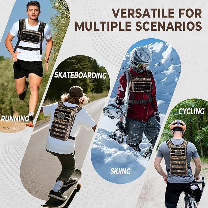 Tactical Hydration Backpack with 2L Water Bladder and Front Small Tactical Pouch, Outdoor Water Backpack for Men Women, Sports Hydration Pack for Hiking, Cycling, Climbing