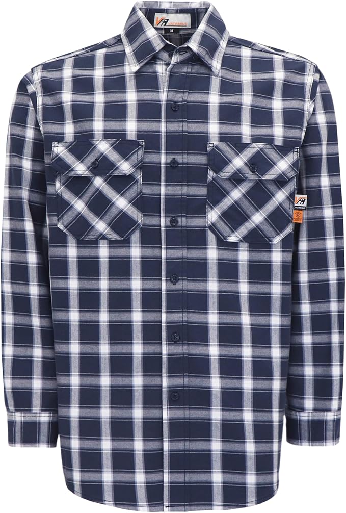 VATRENUS FR Shirts for Men 6.5oz Button Down Flame Resistant 100% Cotton Men's Pre-Washed Fire Retardant Work Shirt