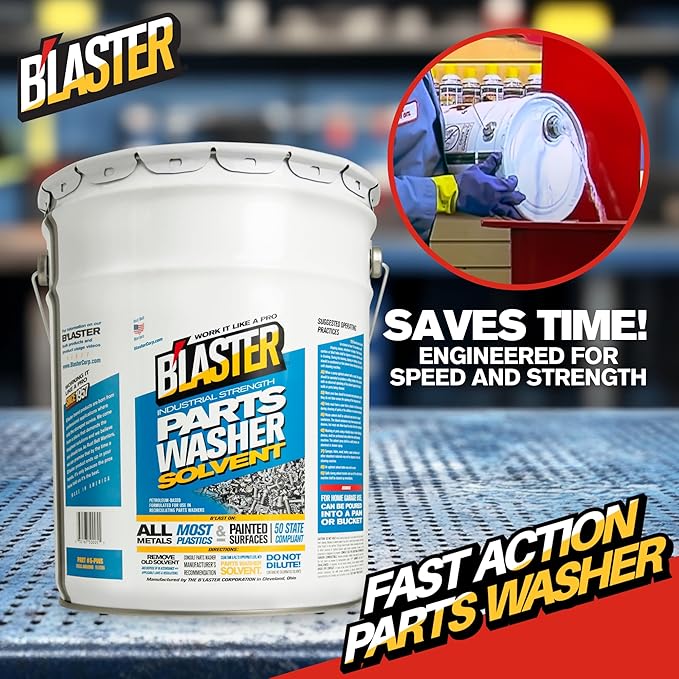 B’laster Parts Washer – Parts Cleaner Solvent – High Flashpoint Formula Cleans Oil, Grease & Grime, No Residue, Works on Metals, Most Plastics & Painted Surfaces – 5‑Gallon